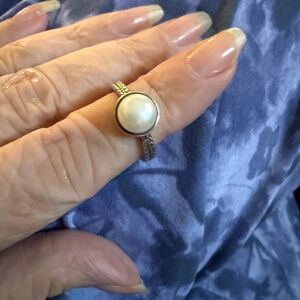 Effy Elegant Silver and Gold Cultured Freshwater Pearl Ring 18k&925